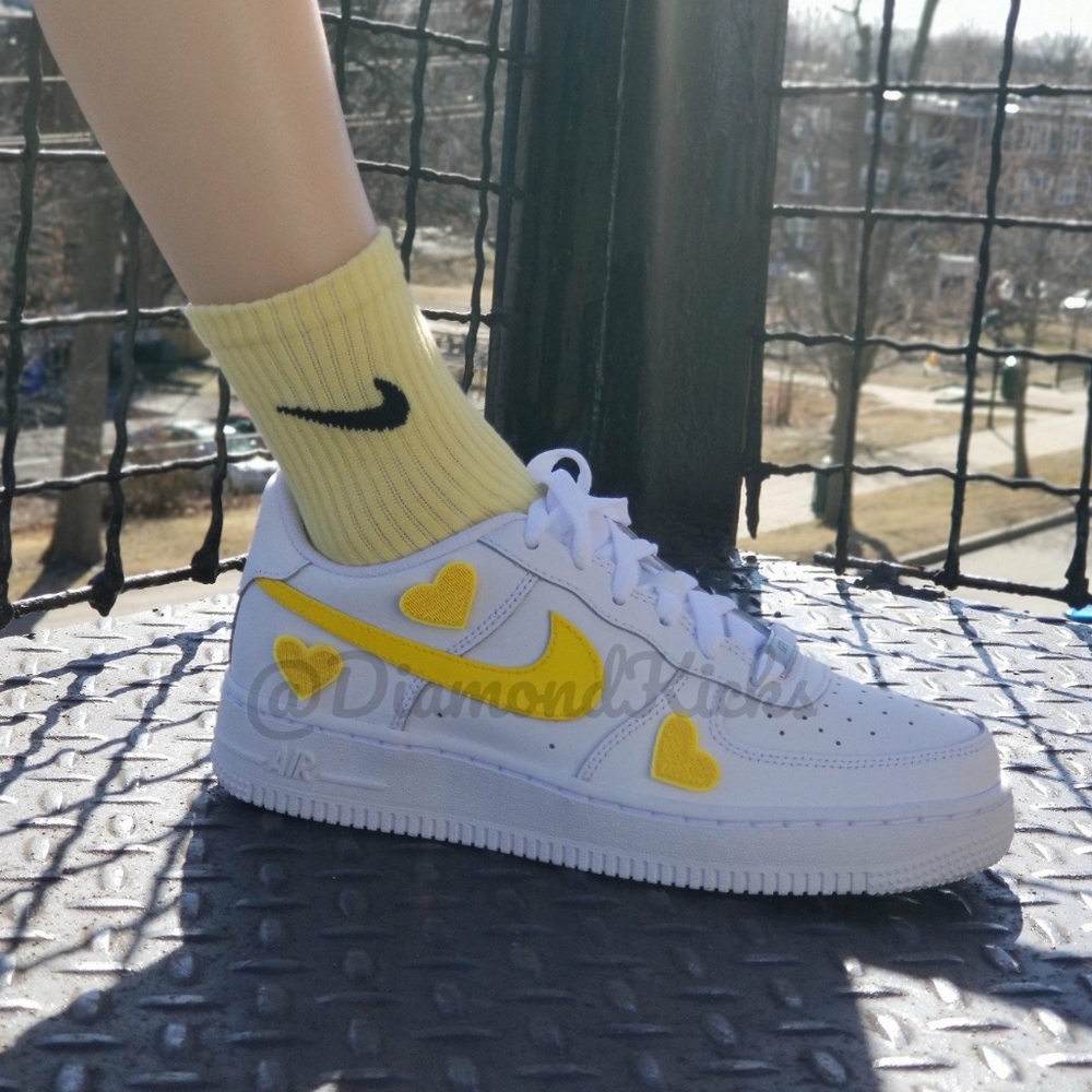 Custom Nike Air Force 1 Custom Hearts White Yellow